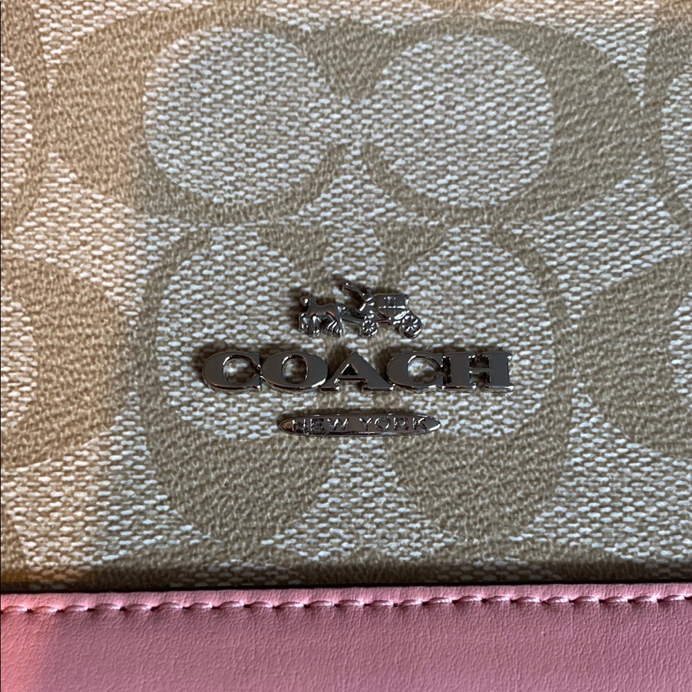 Coach Pink and Tan Signature Dome Bag